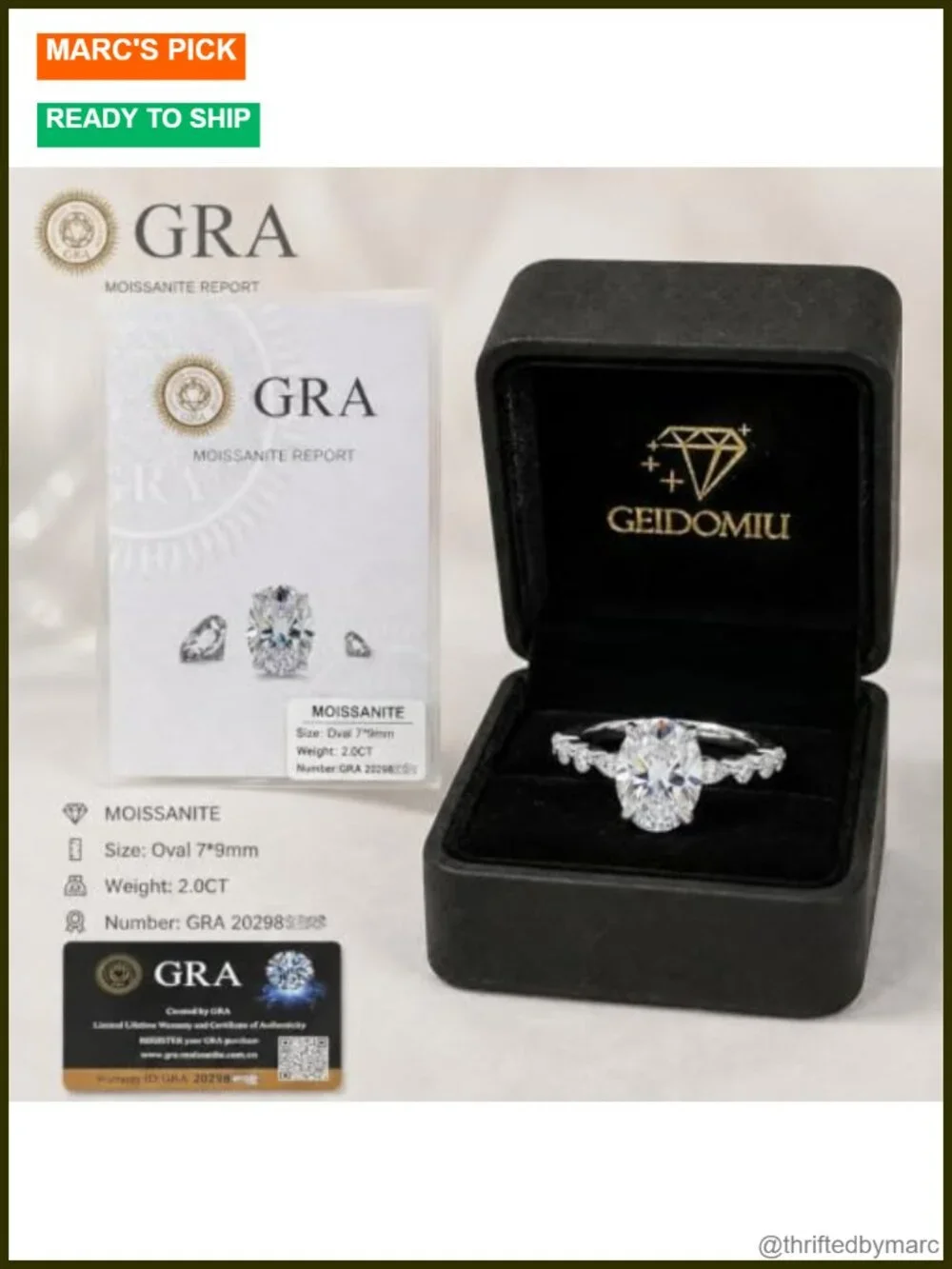 2 CT Oval Moissanite Engagement Ring with Marquise Band 925 Sterling Silver 18k